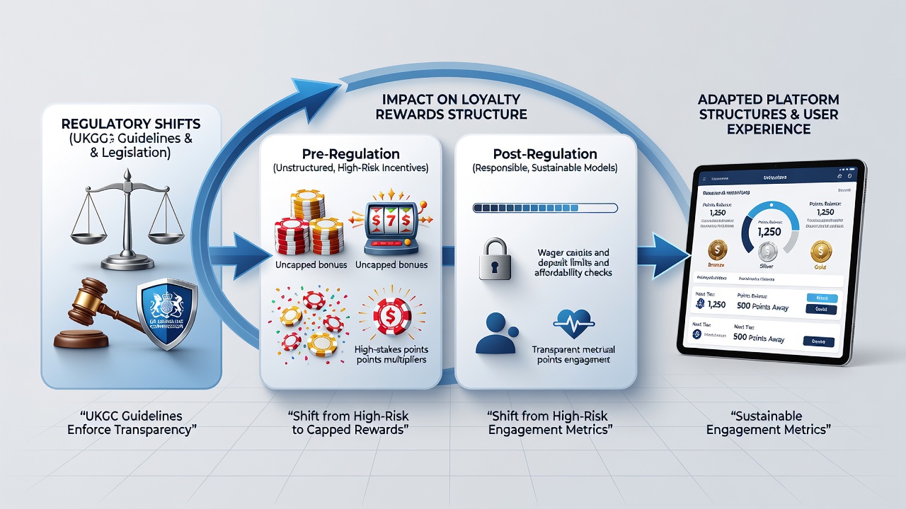 Infographic showing evolution of loyalty reward structures before and after regulatory updates in UK gambling